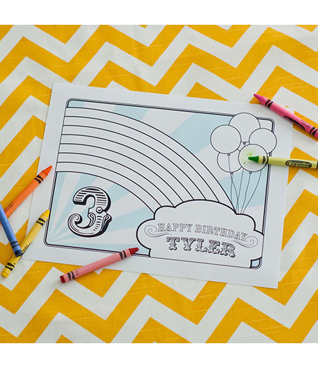Chevron Rainbow Birthday Party Printable Coloring Page Placemat